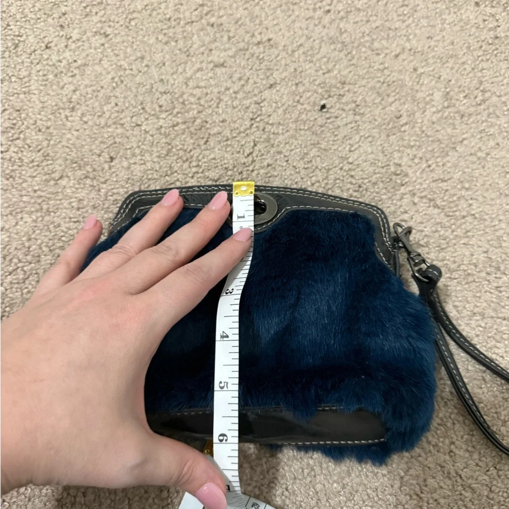 Sondra Roberts SR² Navy Faux Fur & Patent Leather Wristlet